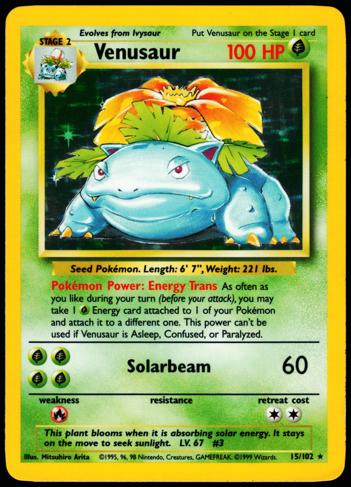 Venusaur 15/102 Holo Holo Rare Base Set Unlimited Pokemon Lightly Played