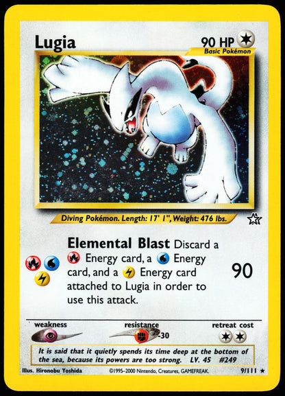 Lugia 9/111 Holo Rare Neo Genesis Pokemon Unlimited Holo Lightly Played