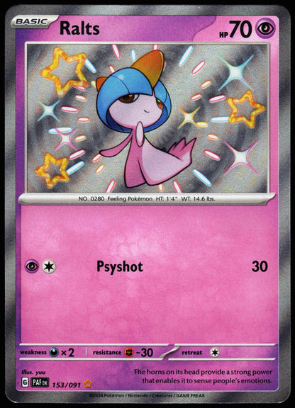 Ralts 153/091 Shiny Rare Paldean Fates Pokemon Holo Near Mint