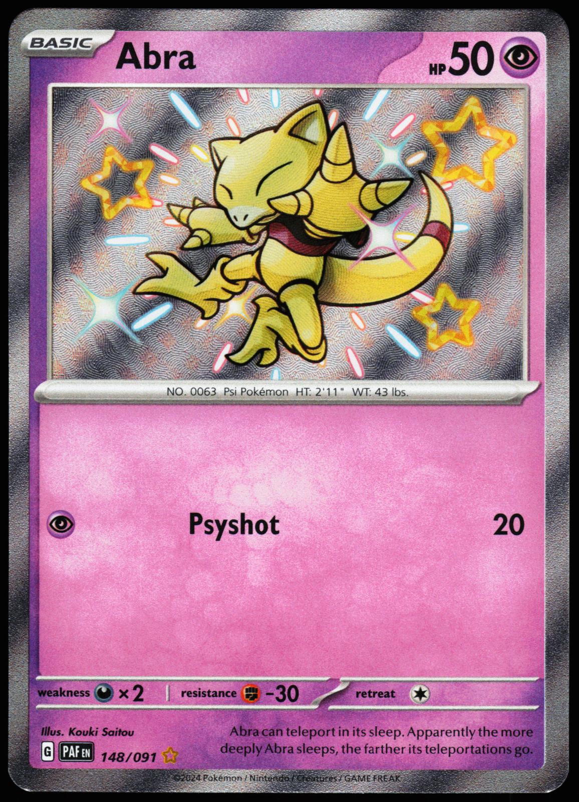 Abra 148/091 Shiny Rare Paldean Fates Pokemon Holo Near Mint