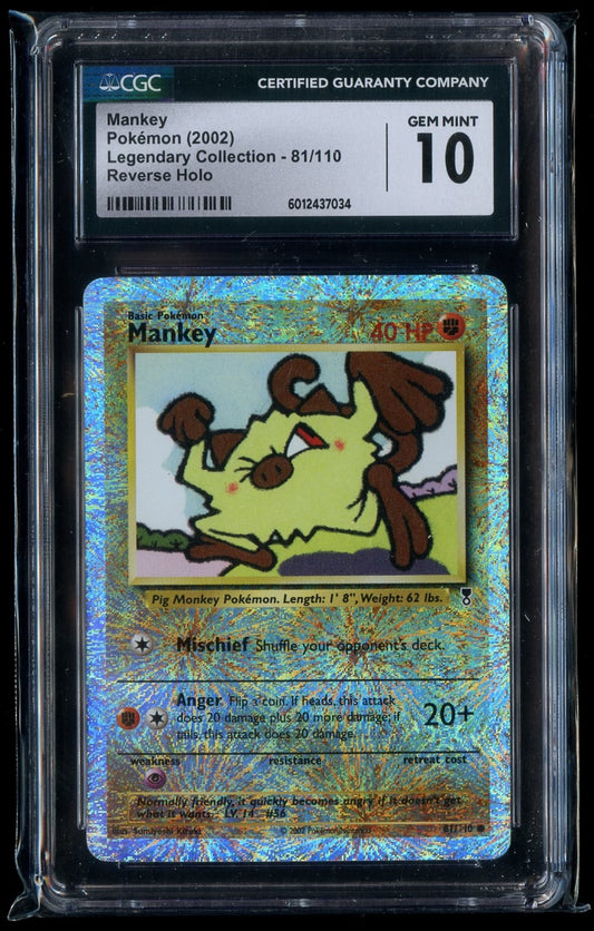 CGC 10 Mankey 2002 Legendary (Collection) 81/110 Reverse Holo Pokemon Card