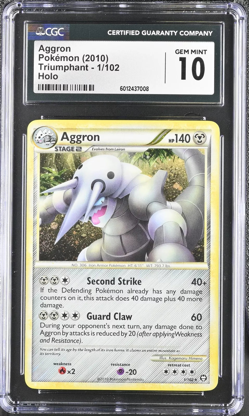 CGC 10 Aggron 2010 Triumphant 1/102 Holo Pokemon Card