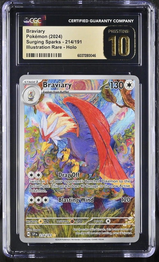 CGC Pristine 10 Braviary Surging Sparks 214/191 Illustration Rare Pokemon Card