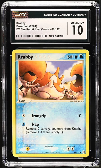 CGC 10 Pokemon EX FireRed & LeafGreen Non Holo Krabby 66/112