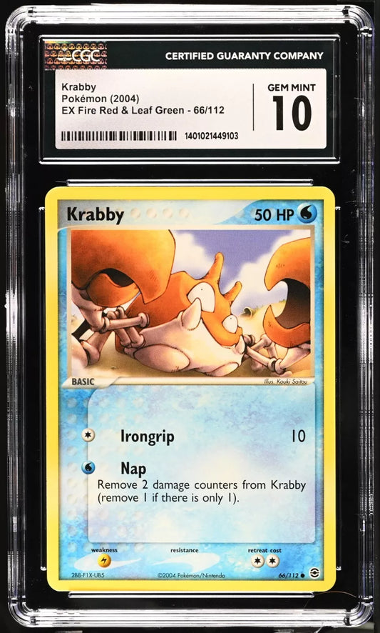 CGC 10 Pokemon EX FireRed & LeafGreen Non Holo Krabby 66/112