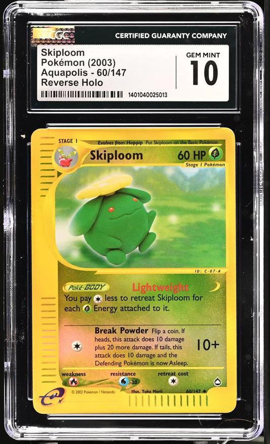 CGC 10 Skiploom 2003 Aquapolis 60/147 Reverse Holo Uncommon Pokemon Card