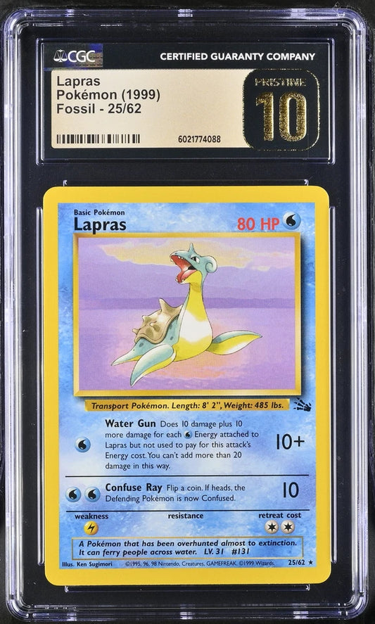 CGC Pristine 10 Lapras 1999 Fossil 25/62 Pokemon Card Rare
