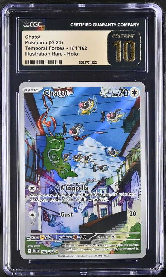 CGC Pristine 10 Chatot Temporal Forces 181/162 Illustration Rare Pokemon Card