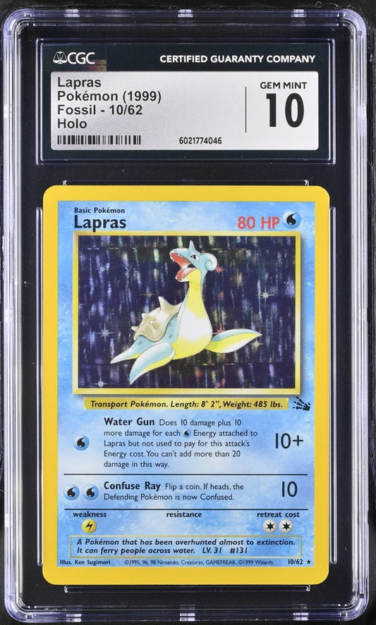 CGC 10 Lapras 1999 Fossil 10/62 Holo Pokemon Card