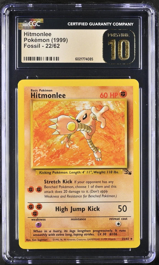 CGC Pristine 10 Hitmonlee 1999 Fossil 22/62 Pokemon Card
