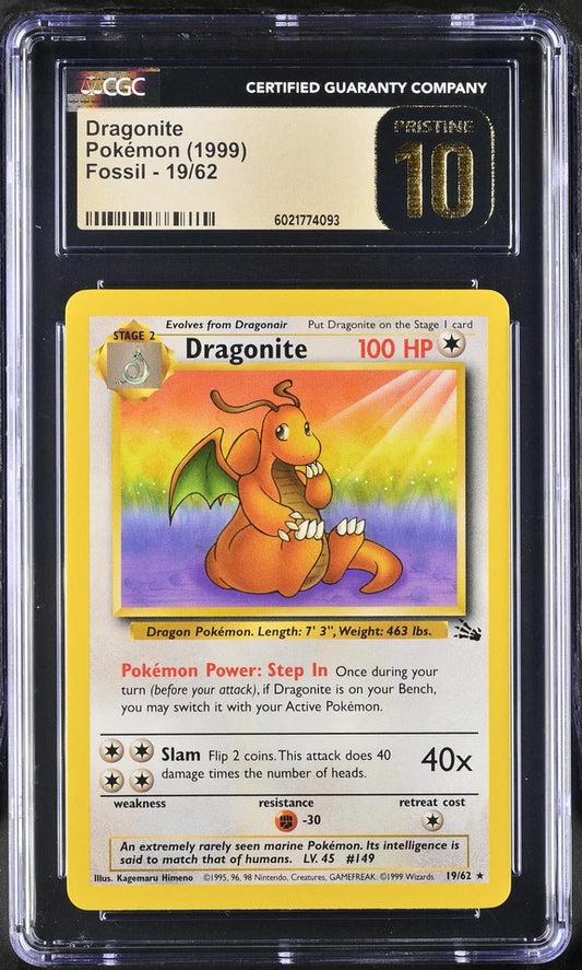 CGC Pristine 10 Dragonite 1999 Fossil 19/62 Pokemon Card Rare