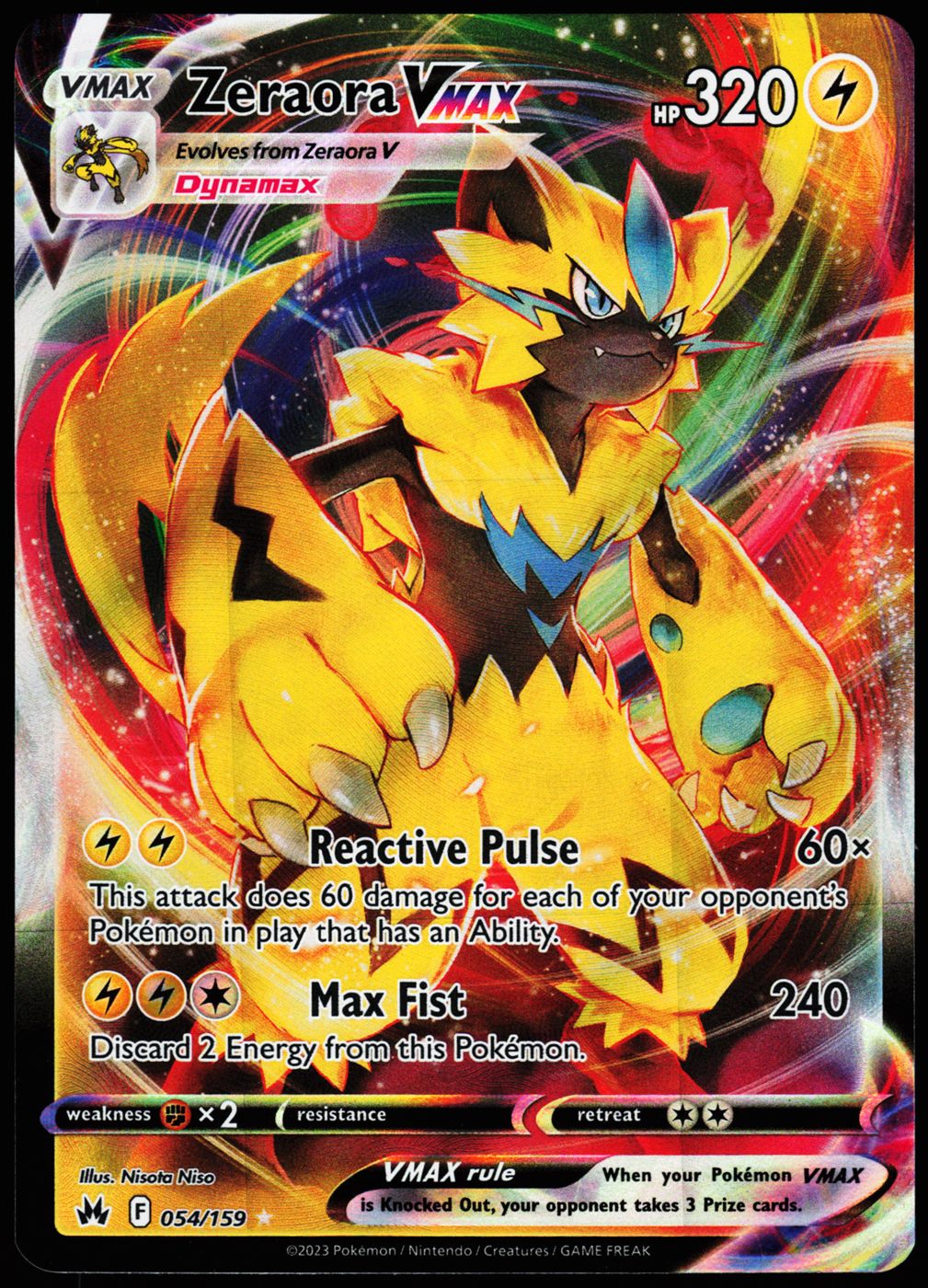 Zeraora VMAX 054/159 Ultra Rare Crown Zenith Pokemon Holo Near Mint front