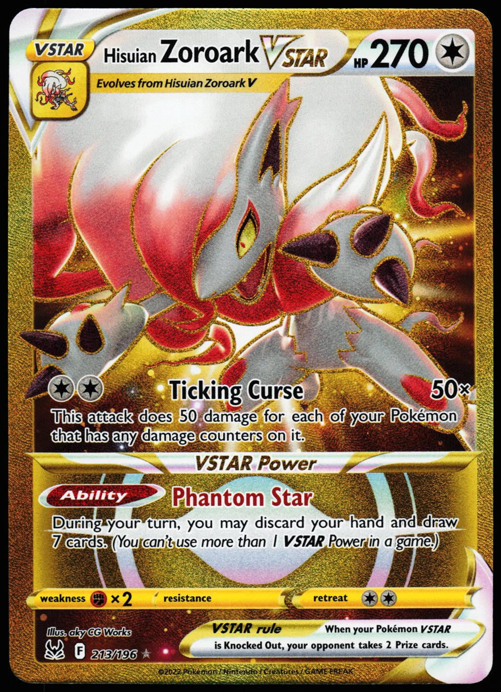 Hisuian Zoroark VSTAR 213/196 Secret Rare Lost Origin Pokemon Holo Near Mint front