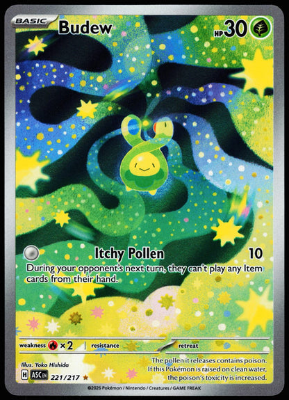 Budew 221/217 Illustration Rare Ascended Heroes Pokemon Holo Near Mint front