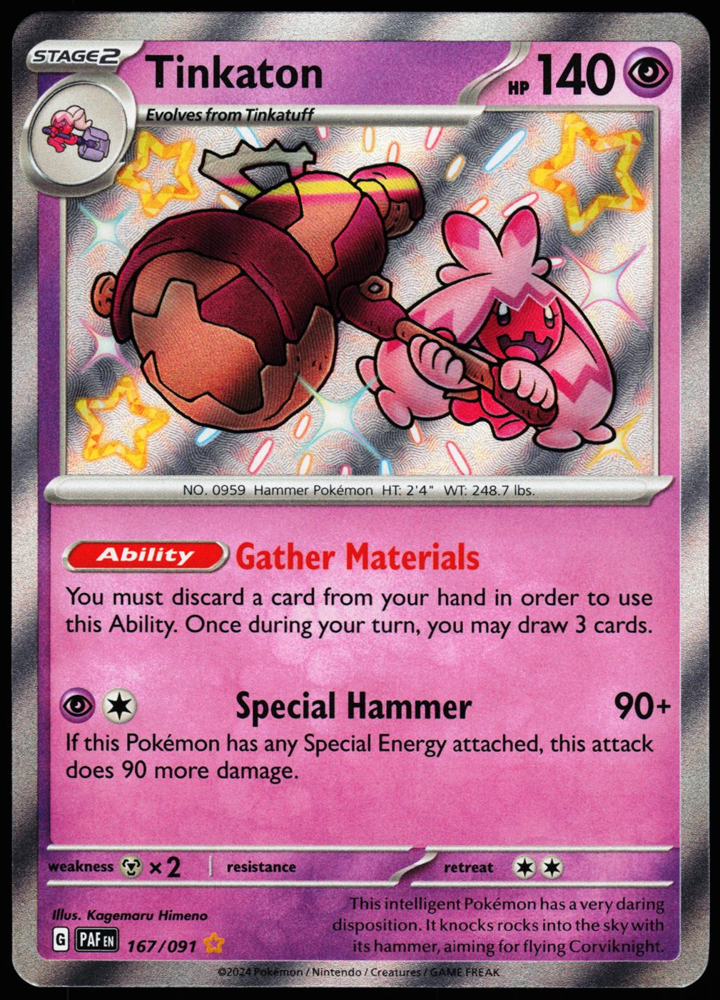 Tinkaton 167/091 Shiny Rare Paldean Fates Pokemon Holo Near Mint front