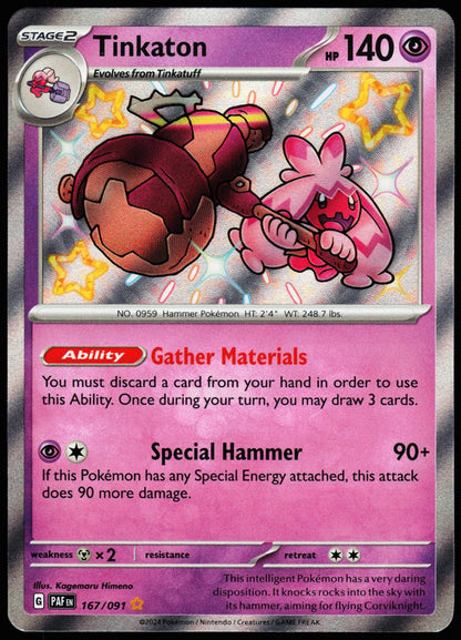 Tinkaton 167/091 Shiny Rare Paldean Fates Pokemon Holo Near Mint front