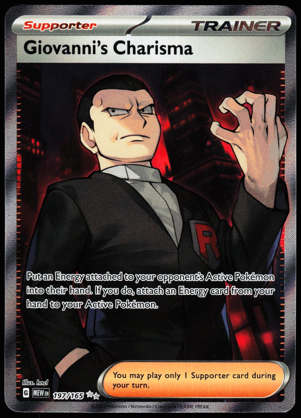 Giovanni's Charisma 197/165 Ultra Rare Scarlet & Violet 151 Pokemon Holo Near Mint front