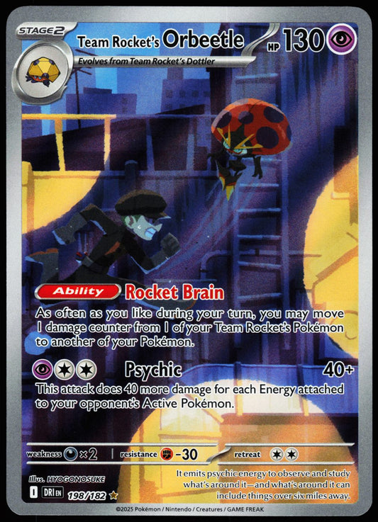 Team Rocket's Orbeetle 198/182 Illustration Rare Destined Rivals Pokemon Holo Near Mint front