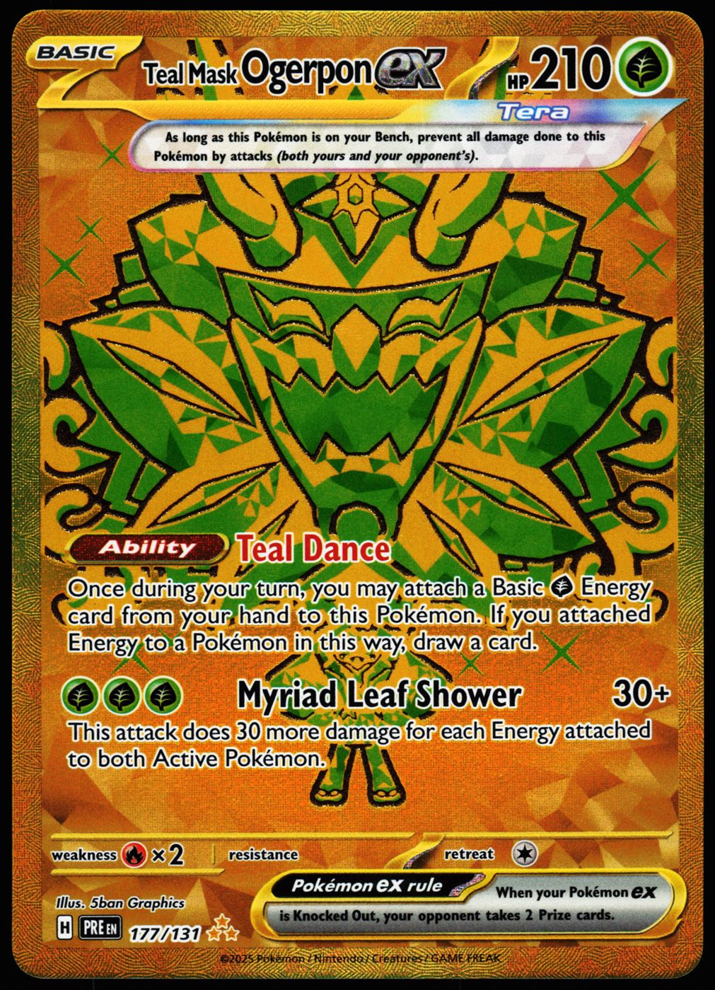 Teal Mask Ogerpon ex 177/131 Hyper Rare Prismatic Evolutions Pokemon Holo Near Mint front