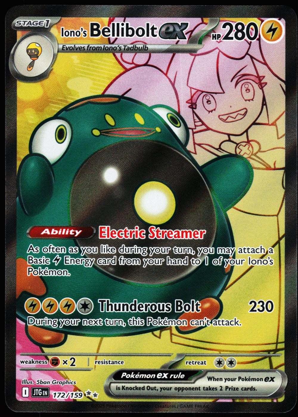 Iono's Bellibolt ex 172/159 Ultra Rare Journey Together Pokemon Holo Near Mint front