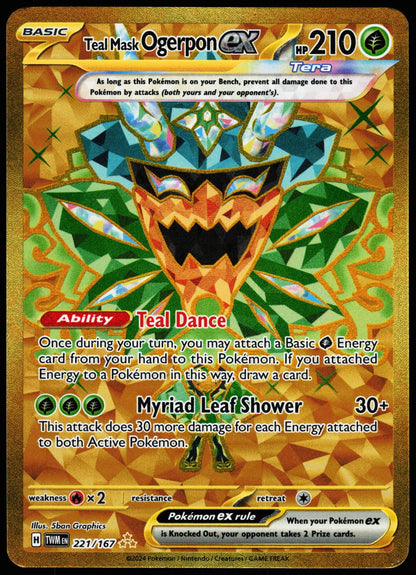 Teal Mask Ogerpon ex 221/167 Hyper Rare Twilight Masquerade Pokemon Holo Near Mint front