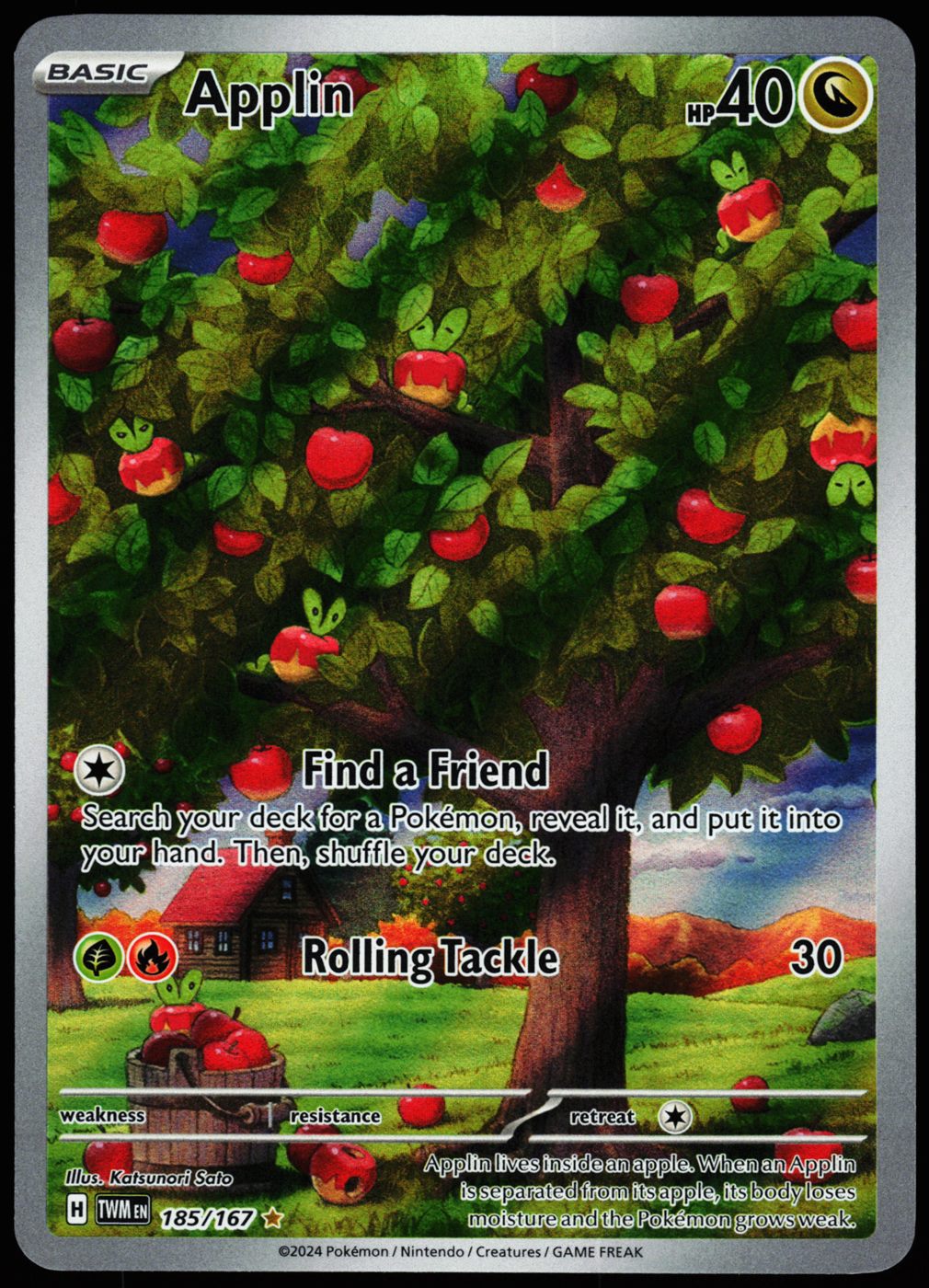 Applin 185/167 Illustration Rare Twilight Masquerade Pokemon Holo Near Mint front