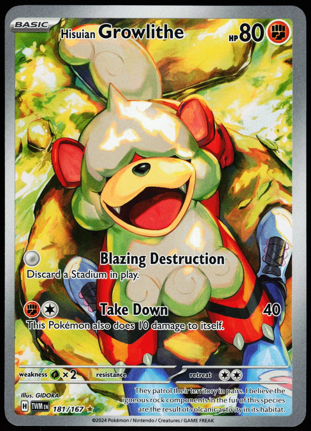 Hisuian Growlithe 181/167 Illustration Rare Twilight Masquerade Pokemon Holo Near Mint front