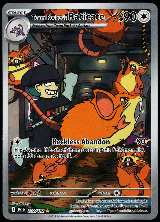 Team Rocket's Raticate 202/182 Illustration Rare Destined Rivals Pokemon Holo Near Mint front